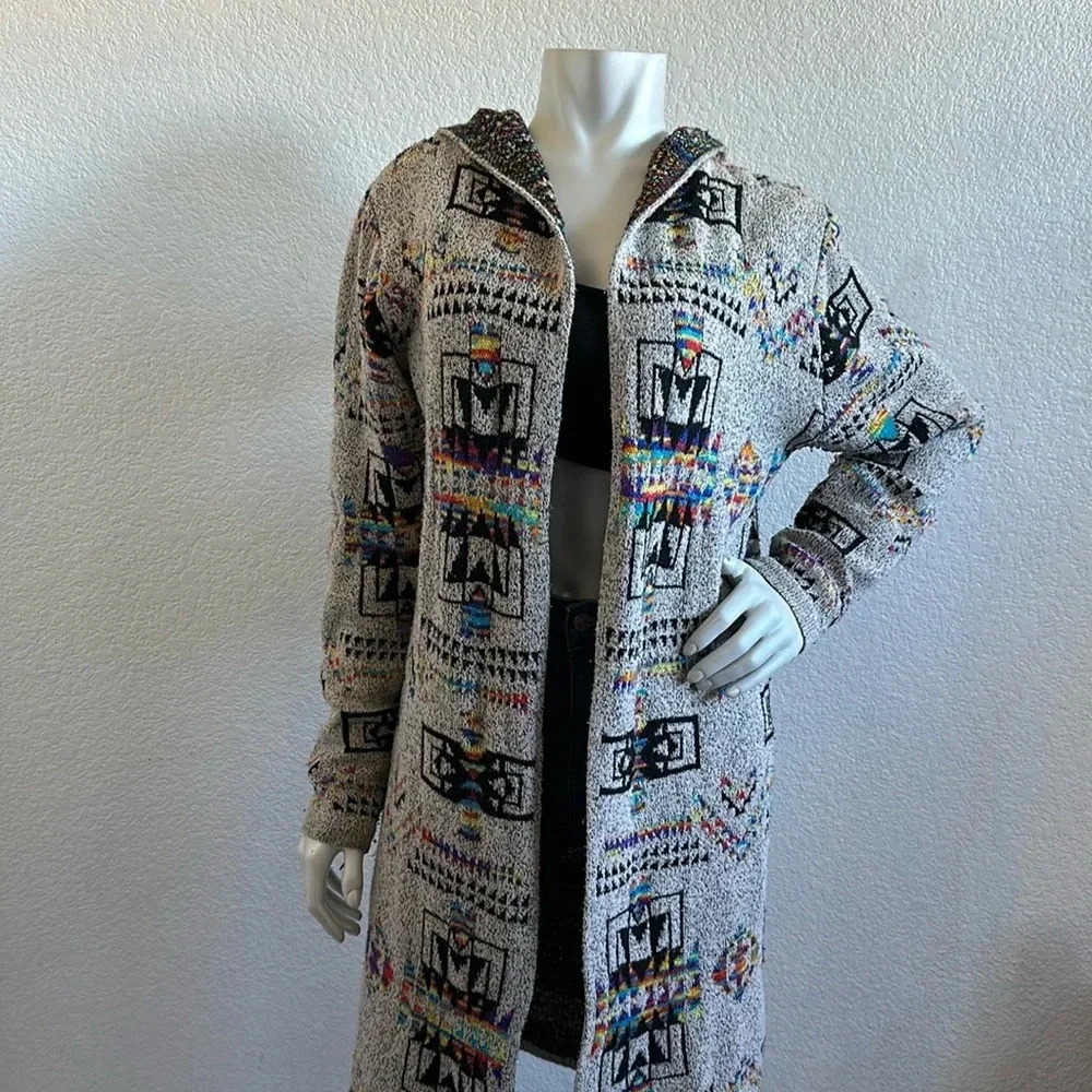 Northern Angel Colorful Aztec Knit Long Line Hood… - image 3